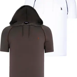 DUAL SET T8570 DEWBERRY HOODED MEN'S T-SHIRT-WHITE-KHAKI