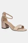 Kožené sandále Tommy Hilfiger LEATHER ANKLE STRAP HEEL SANDAL béžová farba, FW0FW08673