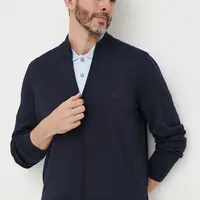 Vlnený kardigán BOSS tmavomodrá farba