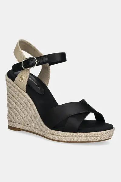 Sandále Tommy Hilfiger SATIN HIGH WEDGE ESPADRILLE