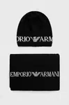 Čiapka a šál s prímesou vlny Emporio Armani čierna farba