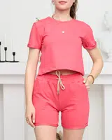Resti Neon Pink Women's Cotton Sports Sweat Set - Clothing