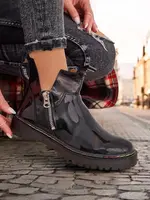 Resti Black lacquered women's boots with a Odeta zipper - Footwear