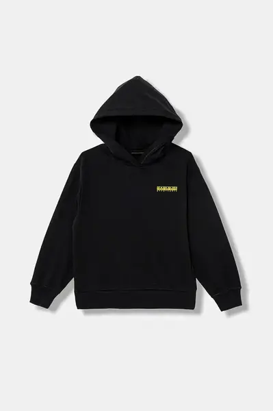 Dětská mikina Napapijri B-ADIGE černá barva, s kapucí, s potiskem, NP0A88ZXF0X1