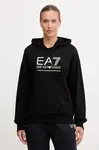 Mikina EA7 Emporio Armani dámská, černá barva, s kapucí, s aplikací, AF12473.7W000417