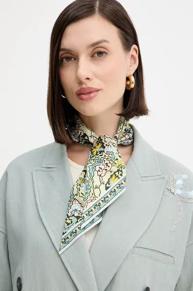 Hedvábný šátek Tory Burch Dream Paisley Silk dámský, modrá barva, 177165.960