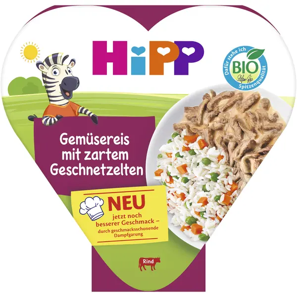 HIPP BIO Rýže se zeleninou a hráškem a jemně nakrájeným hovězím masem 250 g