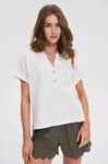 Marisse White Blouse With Buttons On The Neckline