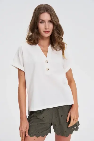 Marisse White Blouse With Buttons On The Neckline