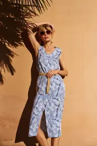 Marisse Blue Linen Dress With A Belt