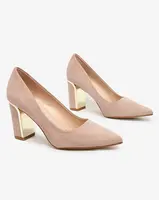 Resti Beige women's eco suede post pumps Afrogosa