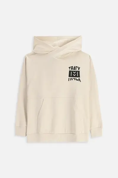 Dětská bavlněná mikina Coccodrillo béžová barva, s kapucí, s potiskem, EVERYDAY BOY A