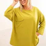 Kesi Włoski Dámská blůza Plus Size s bavlnou, kapsou a ohrnutým rukávem kiwi