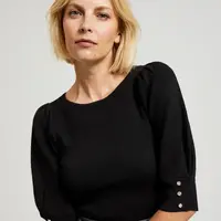 Dámská žebrovaná halenka s nabíranými rukávy MOODO - černá