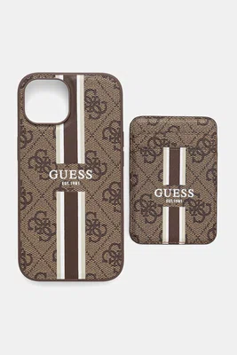 Obal na telefon Guess iPhone 15 hnědá barva, GUBPHCP15SP4RPSW