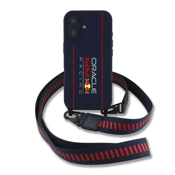 Zadní kryt Red Bull Silicone Vertical Logo MagSafe + crossbody popruh pro Apple iPhone 16, navy