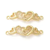Rack Plating Brass Cubic Zirconia Double Heart Connector Charms