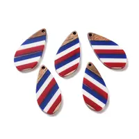 Independence Day Opaque Striped Resin & Walnut Wood Pendants