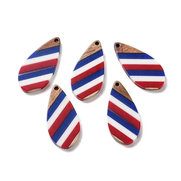 Independence Day Opaque Striped Resin & Walnut Wood Pendants