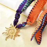 304 Stainless Steel Sun Pendant Adjustable Polyester Ribbon Necklaces for Women