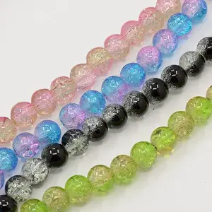 Two Tone Crackle Glass Beads Strands