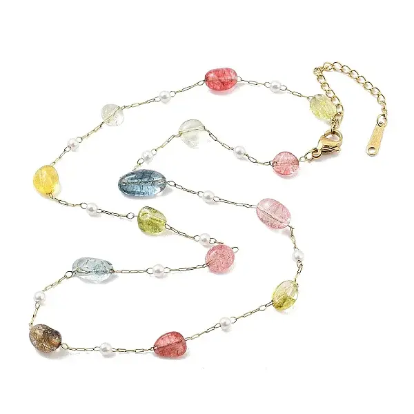 Colorful Glass Nuggets Link Chain Necklaces