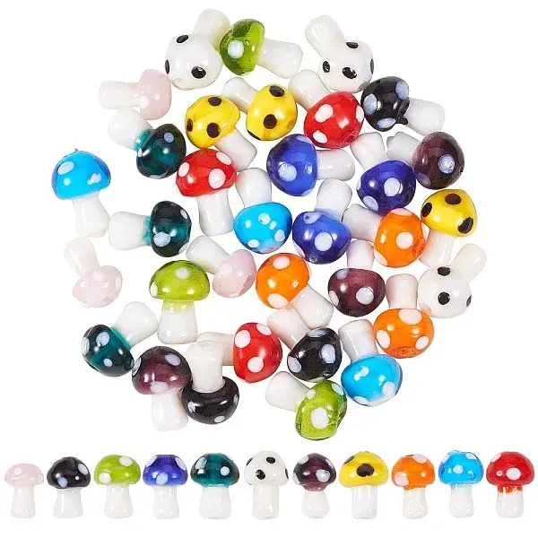55Pcs 11 Style Mushroom Handmade Lampwork Beads
