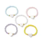 Natural Shell Heart & Glass Seed Beaded Stretch Rings