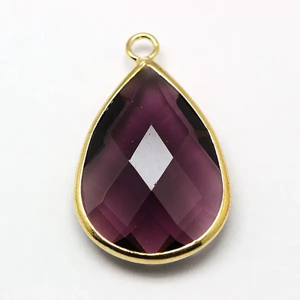 Golden Tone Brass Glass Teardrop Pendants