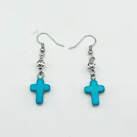 Cross Synthetic Turquoise & Alloy Dangle Earrings