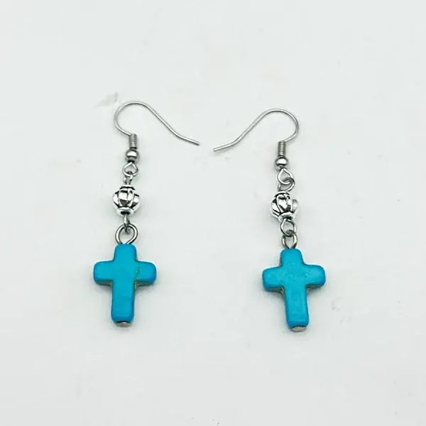 Cross Synthetic Turquoise & Alloy Dangle Earrings