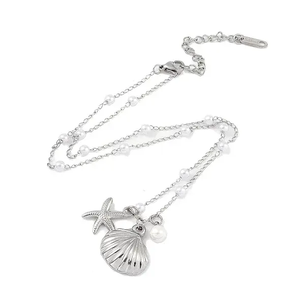 304 Stainless Steel with Shell Pearl Pendant Necklaces
