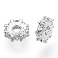 Rhodium Plated 925 Sterling Silver Micro Pave Clear Cubic Zirconia Spacer Beads