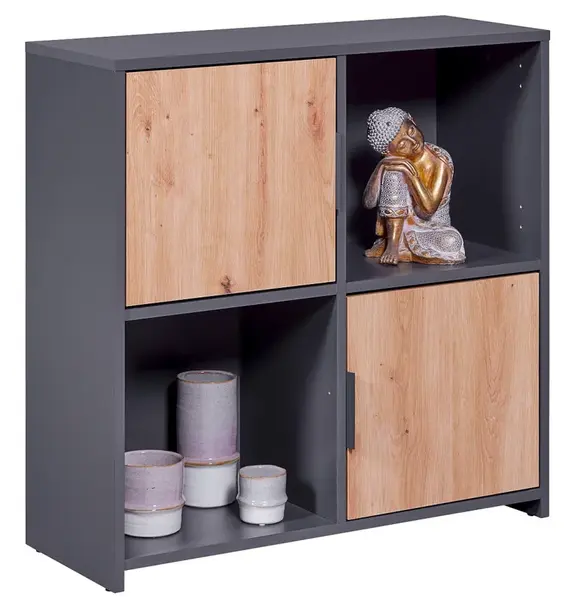 Malý regál s dvířky beverly - šedá/dub artisan