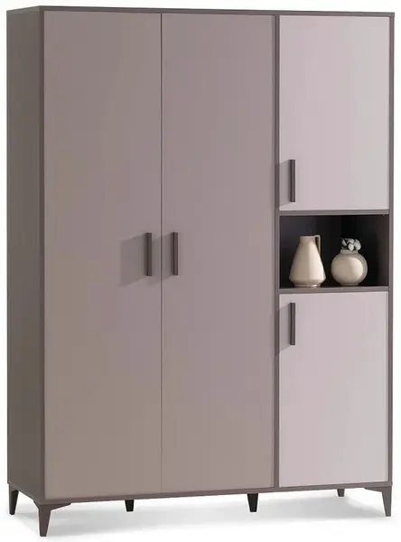 Čtyřdveřová šatní skříň s osvětlením renda - šedá/hnědá/béžová