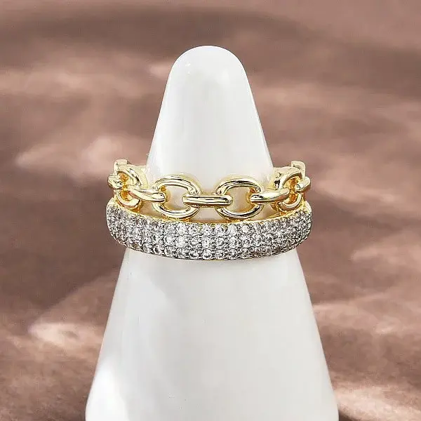 Brass Micro Pave Cubic Zirconia Cuff Rings for Women