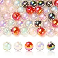 100Pcs UV Plating Transparent Rainbow Iridescent Acrylic Beads