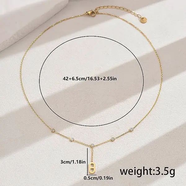 Stainless Steel Pave Cubic Zirconia Oval Pendant Necklaces