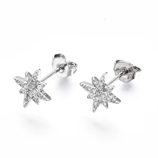 Brass Micro Pave Clear Cubic Zirconia Stud Earrings