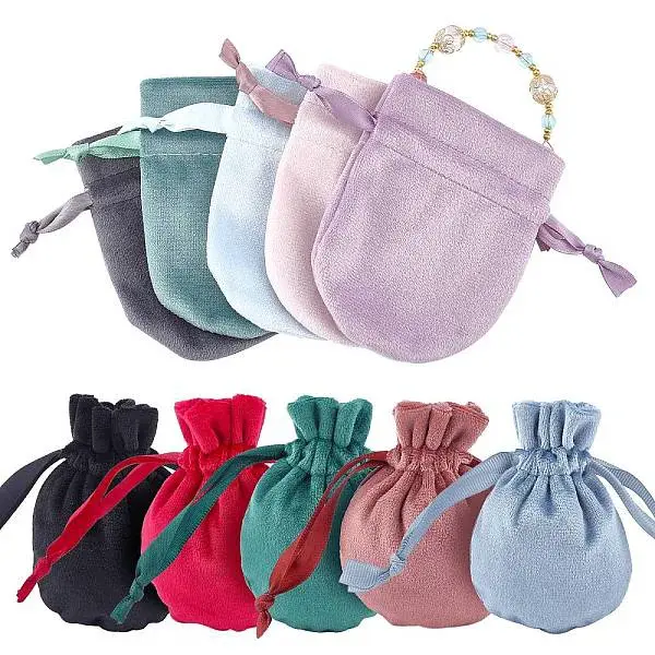 10 Pcs 10 Colors Velvet Jewelry Pouches Bags