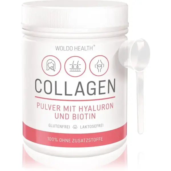 WoldoHealth® Collagen Powder s kyselinou hyaluronovou a biotinem hydrolyzovaný kolagen s kyselinou hyaluronovou 500 g