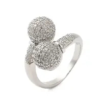 Round Brass Micro Pave Clear Cubic Zirconia Open Cuff Rings for Women