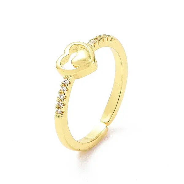 Clear Cubic Zirconia Double Heart Open Cuff Ring