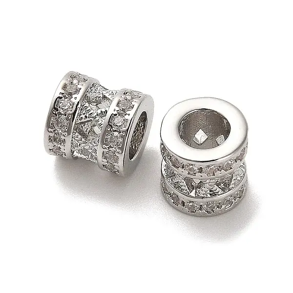 Brass Micro Pave Clear Cubic Zirconia Beads
