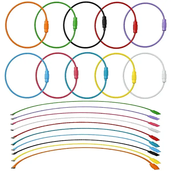 20Pcs 10 Colors Baking Paint Stainless Steel Cable Wire Keychain