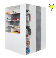 Velká šatní skříň omega s osvětlením - bílá/beton