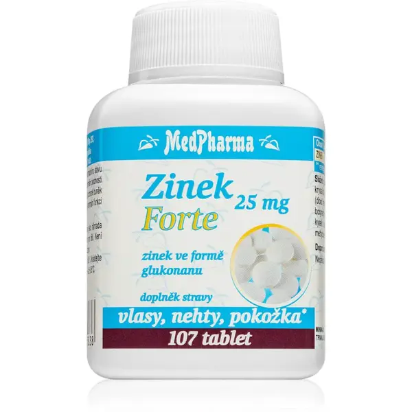 MedPharma Zinok 25mg Forte tablety pre vlasy, nechty a pokožku 107 tbl