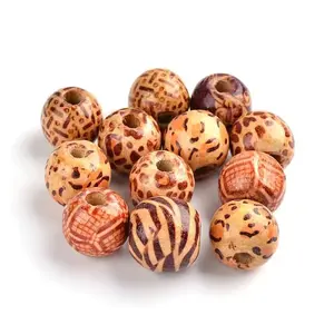 Round Printed Natural Maple Wood Beads