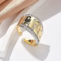 Brass Micro Pave Clear Cubic Zirconia Cuff Rings for Women