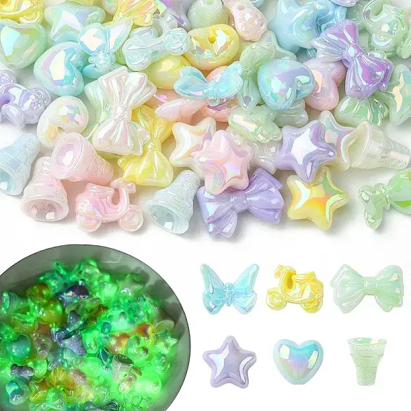 60Pcs 6 Styles UV Plating Acrylic Beads
